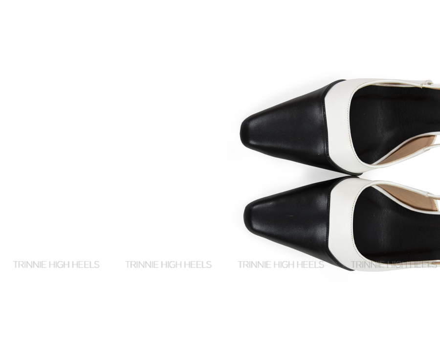 Souvenir sandals mũi nhọn vuông trắng đen