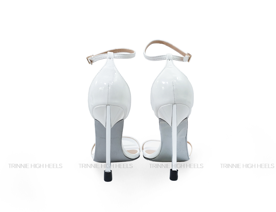 Sandals ngang mãnh gót metallic 11cm PU trắng bóng